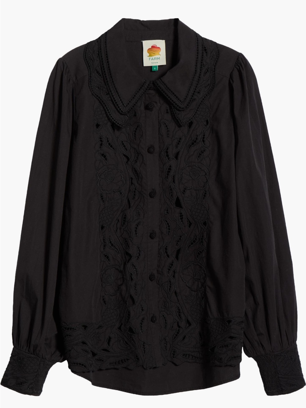 FARM Rio Black Embroidered Cutwork Button-Down Blouse - Picture 4 of 9